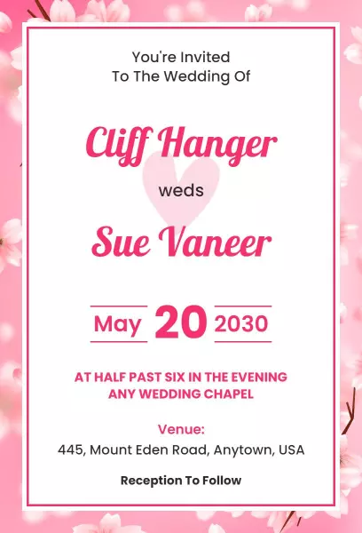 Classic Pink Floral Pattern Wedding Invitation