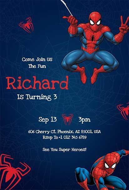 Classic Spiderman Birthday Invitation With Bold Red And Blue Design And Action-Packed Theme