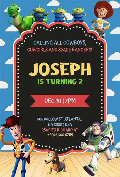 Colorful Toy-Themed Birthday Invitation With Bright Playful Elements And Lively Character-Inspired Details