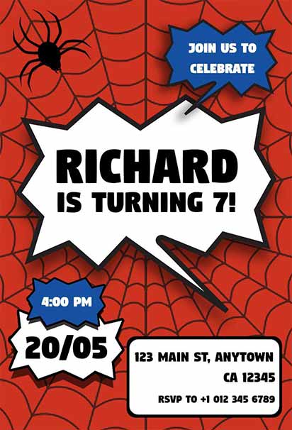 Comic Book Spiderman Birthday Party Invite With Vibrant Colors And Action-Packed Superhero Theme