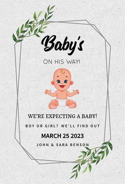 Cute Baby Illustration Pregnancy Announcement Template With Playful Design And Charming Celebration Theme