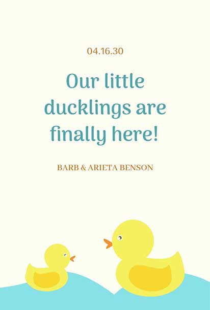 Cute Duckling-Themed Birth Announcement With Soft Pastel Colors And Adorable Baby Duck Illustrations