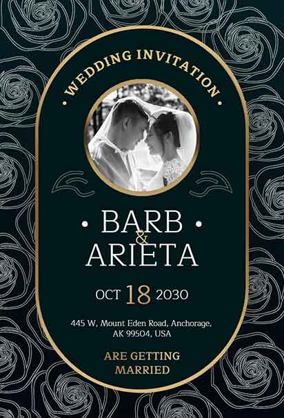 Dark Green Gold Floral Luxury Wedding Invitation With Rich Botanical Artwork And Elegant Metallic Accents