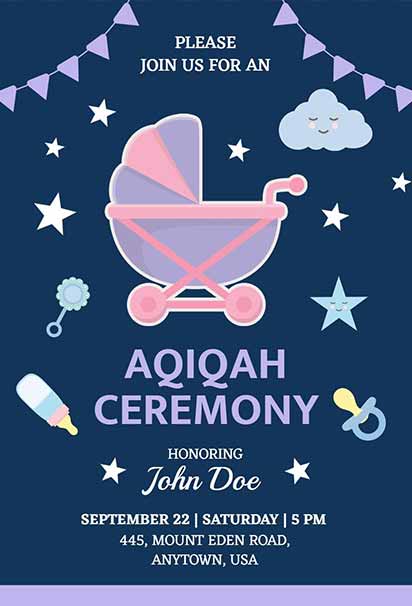 Dreamy Baby Aqiqah Ceremony Invitation With Soft Clouds, Stars, And Gentle Pastel Elements