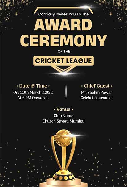 Elegant Black And Gold Cricket Award Invitation With Luxurious Shine And Sporty Prestige