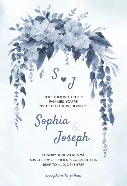 Blue Botanical Wedding Invitation