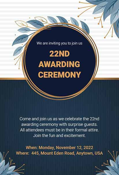 Elegant Botanical Award Evening Invitation With Greenery and Gold Accents