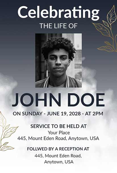 Elegant Dark Celebration Of Life Design With Gold Botanical Accents And Sophisticated Contrast