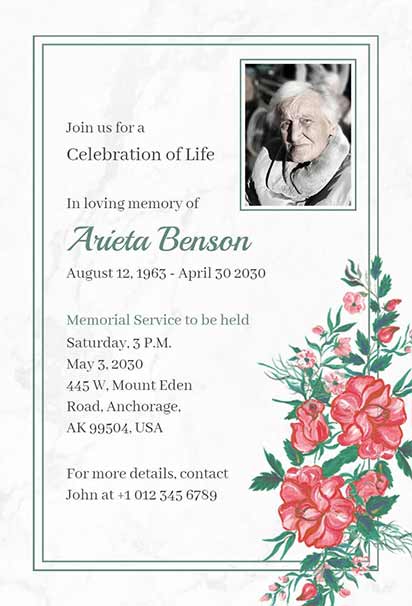 Elegant Floral Celebration Of Life Design With Soft Blossoms And Graceful Botanical Details