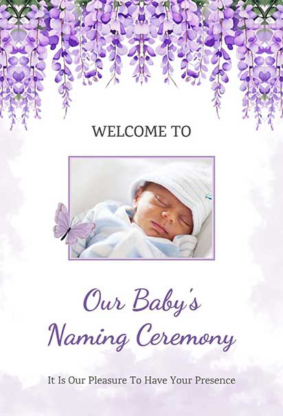 Elegant Lavender Floral Naming Ceremony Invitation With Soft Purple Blooms And Refined Minimal Decorative Elements