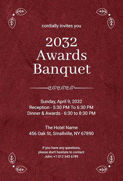 Elegant Maroon Award Banquet Invitation With Sophisticated Design And Gold Highlights