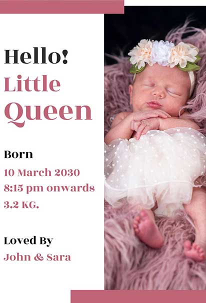 Elegant Newborn Baby Birth Announcement With Soft Refined Layout And Gentle Pastel Accents
