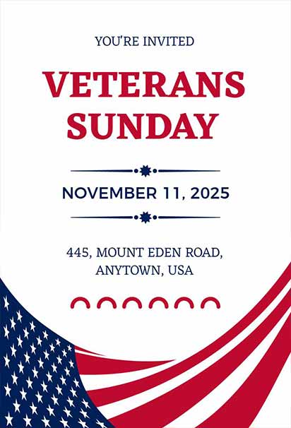 Elegant Veterans Sunday Invitation With Refined Design And Patriotic Appreciation Theme