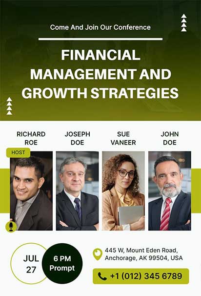 Financial Management Growth Strategy Conference Invitation With Professional Layout And Modern Corporate Design Elements