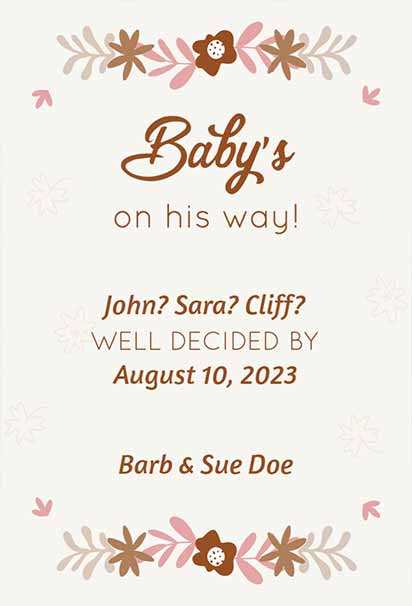 Floral Brown And Pink Pregnancy Announcement Template With Elegant Botanical Design And Warm Celebration Theme