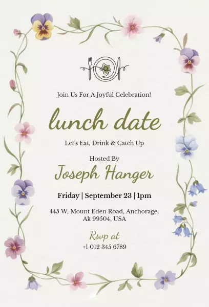 Garden Themed Lunch Date Event Invitation