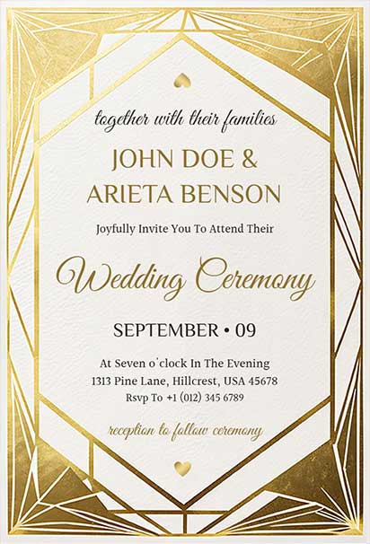 Geometric Gold Foil Luxury Wedding Invitation With Modern Angular Shapes And Elegant Metallic Highlights