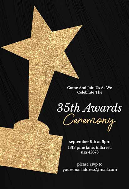 Glamorous Gold Star Award Ceremony Invitation With Shimmering Accents