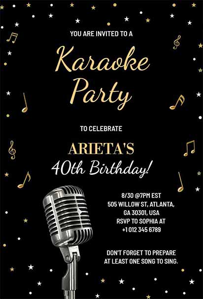 Glamorous Karaoke Night Party Invitation With Sparkling Lights And Elegant Celebration Theme