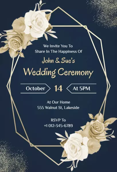 Gold Navy Blue Wedding Invitation