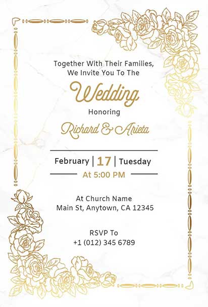 Golden Rose Border Luxury Wedding Invitation With Elegant Floral Accents And Soft Refined Metallic Details