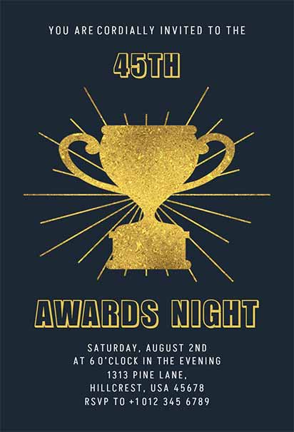 Golden Trophy Award Night Ceremony Invitation With Elegant Black And Gold Theme