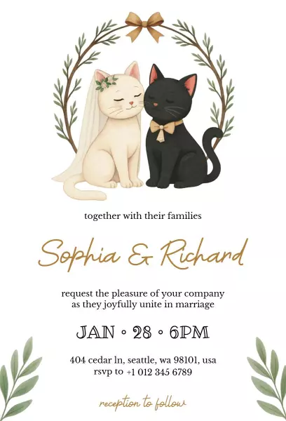 Kitty Themed Wedding Ceremony Invitation