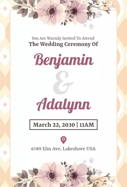 Light Peach Flower Wedding Invitation