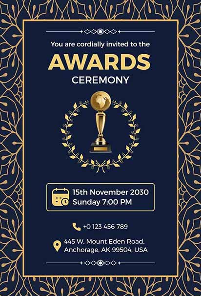 Luxurious Art Deco Award Night Invitation With Glamorous Gold and Black Geometric Detailing