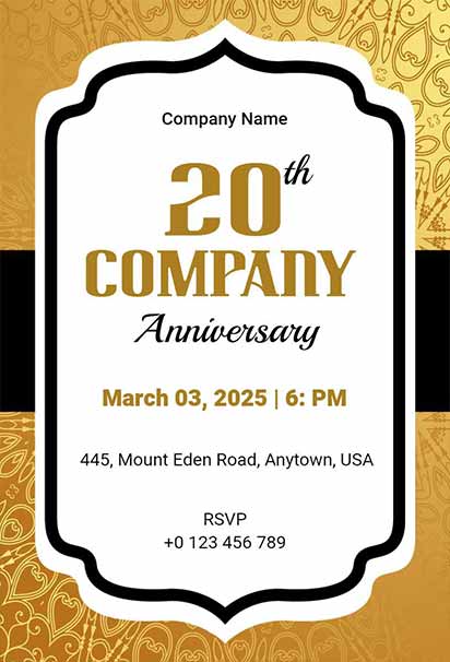 Luxurious Golden Company Anniversary Invitation With Elegant Design And Opulent Celebration Theme