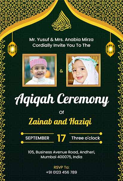 Luxurious Green And Gold Twin Ceremony Invitation With Elegant Accents And Refined Layout