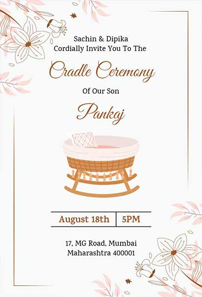 Minimal Floral Cradle Ceremony Invitation With Soft Botanical Elements And Clean Elegant Layout
