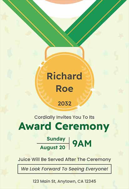Minimal Green And Gold Award Ceremony Invitation With Modern Layout And Elegant Simplicity