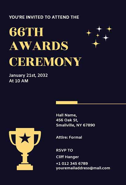 Modern Black And Gold Award Ceremony Invitation With Sleek Luxury Design