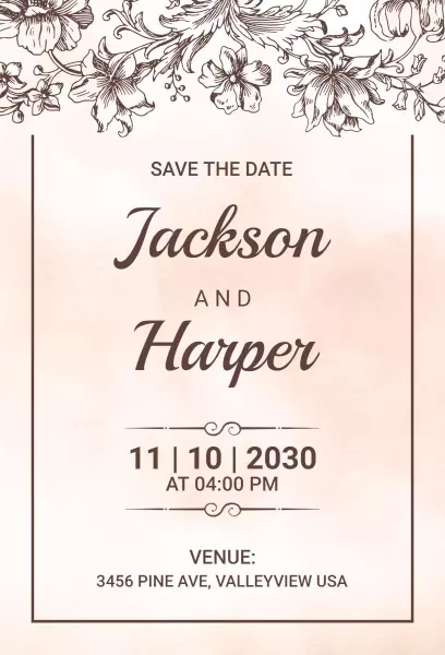 Pale Pink Line Art Wedding Invitation