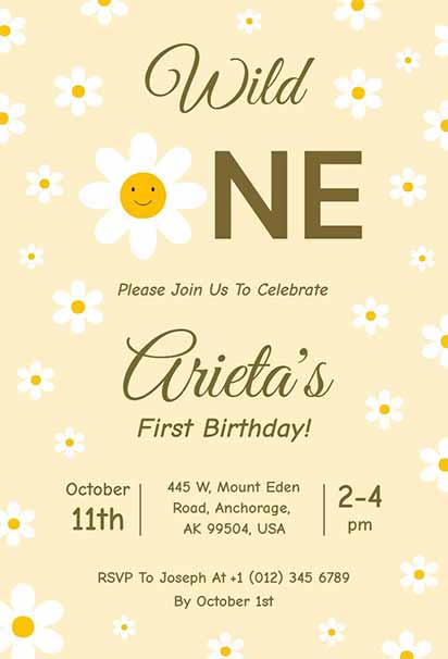 Pastel Daisy Floral Wild One Birthday Invitation With Soft Colors And Charming Garden-Inspired Design