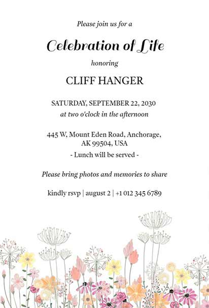 Pastel Floral Celebration Of Life Design With Soft Blossoms And Gentle Botanical Accents