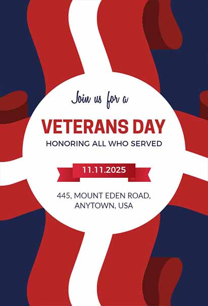 Patriotic Ribbon Themed Veterans Day Invitation With Red, White, And Blue Honor Design