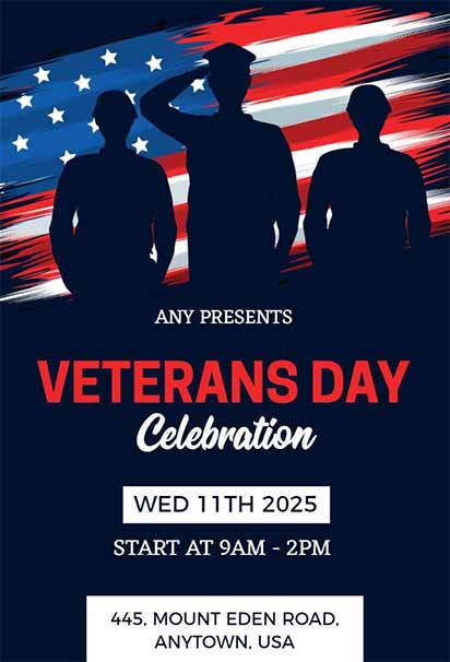 Patriotic Veterans Day Celebration Invitation With American Flag Colors And Respectful Tribute Theme