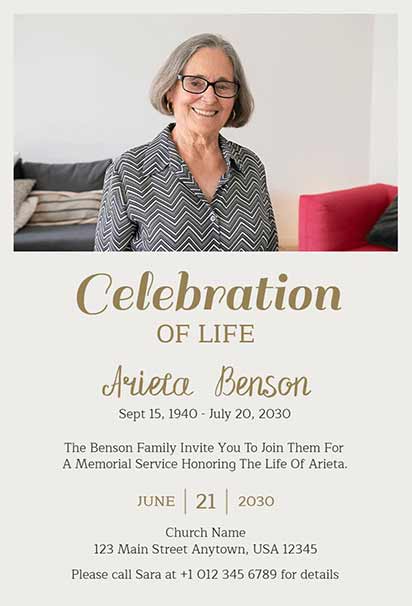 Personalized Photo Celebration Of Life Design Featuring Portrait Space And Soft Botanical Accents