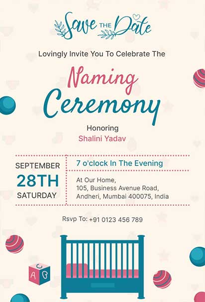 Playful Pastel Naming Ceremony Invitation With Soft Childlike Illustrations And Light Cheerful Color Palette