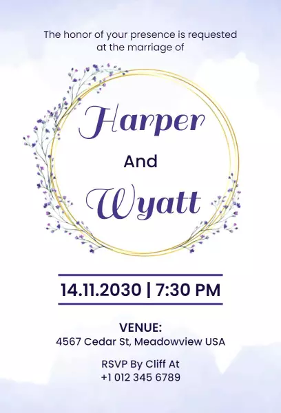 Purple Floral Rustic Wedding Invitation