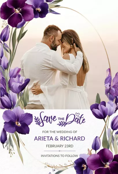 Purple Themed Save The Date Wedding Invitation