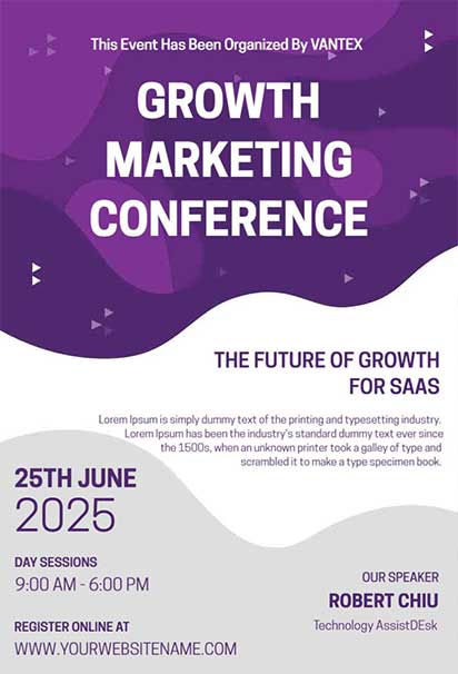 Purple Theme Tech Wave Conference Invitation With Futuristic Wave Elements And Sleek Modern Corporate Styling