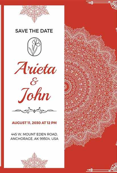 Red Mandala Elegant Luxury Wedding Invitation With Intricate Ornamental Patterns And Rich Gold Accents