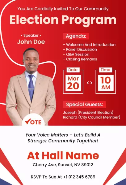 Red Modern Election Program Event Invitation