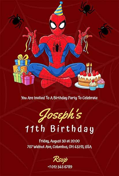 Red Spiderman Birthday Celebration Invitation With Dynamic Web Design And Exciting Hero Theme