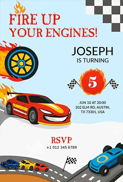Rev Up The Racing Fun Hot Wheels Birthday Invitation With Vibrant Tracks And Exciting Car Theme