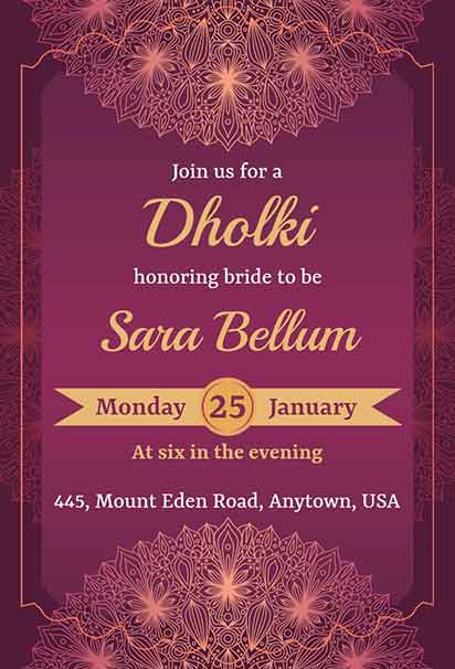 Royal Dholki Luxury Wedding Celebration Invitation With Traditional Drum Illustrations And Rich Festive Accents