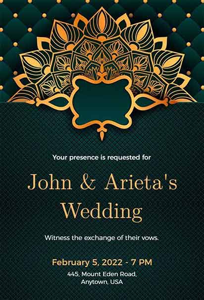 Royal Emerald Gold Mandala Luxury Wedding Invitation With Intricate Patterns And Rich Regal Accents